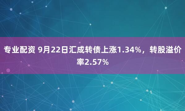 专业配资 9月22日汇成转债上涨1.34%，转股溢价率2.57%